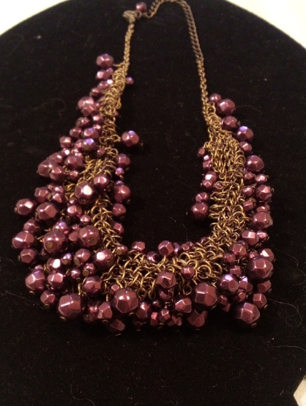 Purple Beaded Statement Necklace with Antique Gold Chain